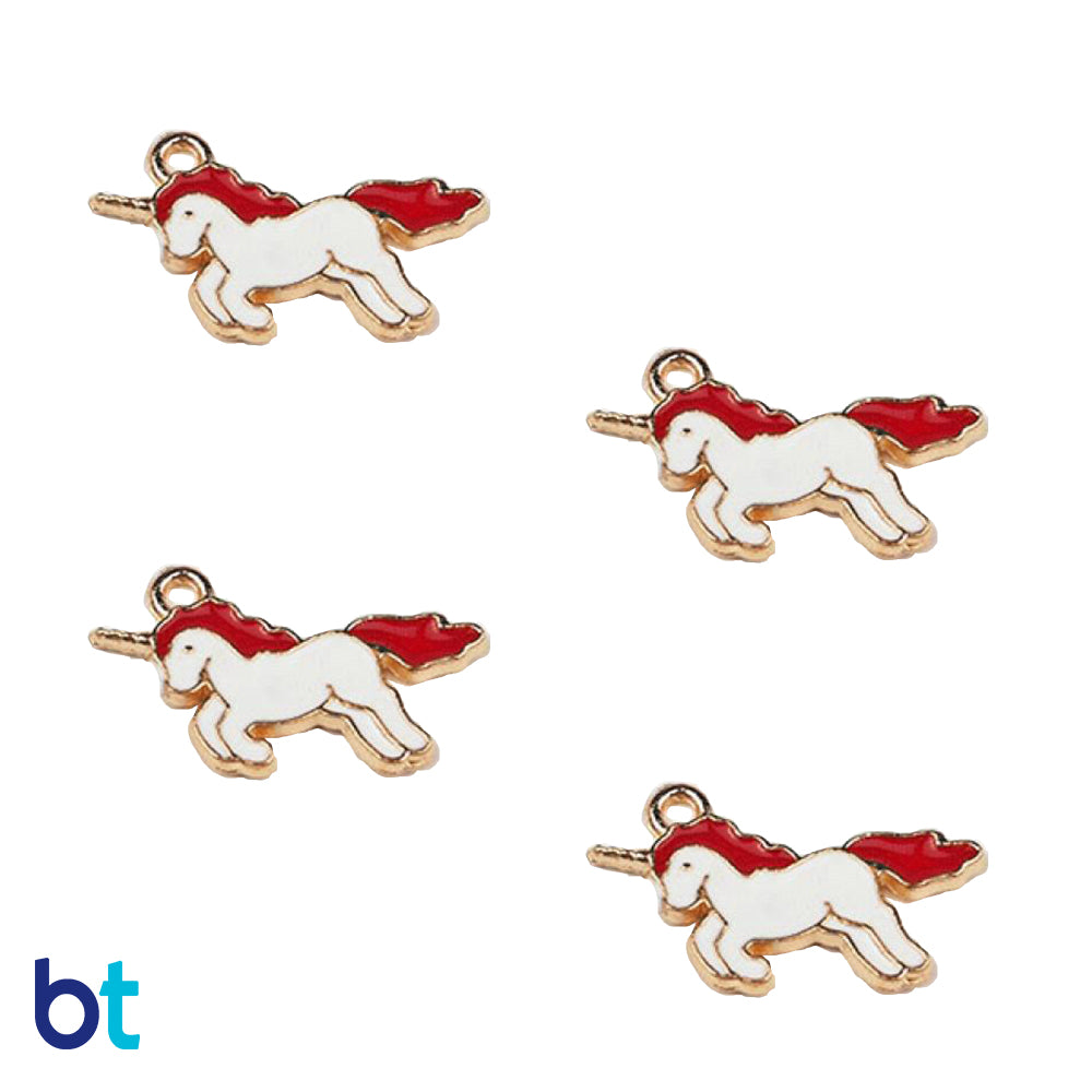 Unicorn Red/White 21mm Gold Tone Metal Charms (10pcs)