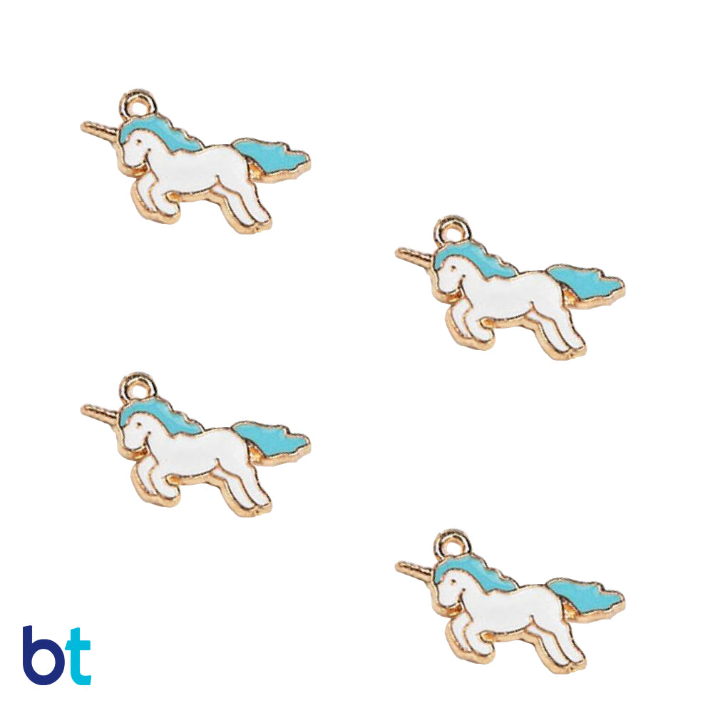 Unicorn Blue/White 21mm Gold Tone Metal Charms (10pcs)