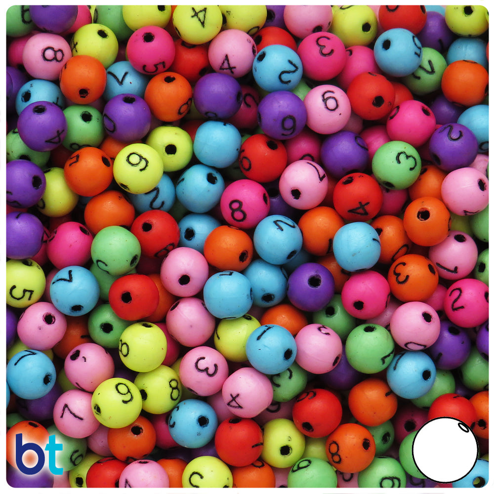 Mixed Opaque 8mm Round Alpha Beads - Black Number Mix (200pcs)