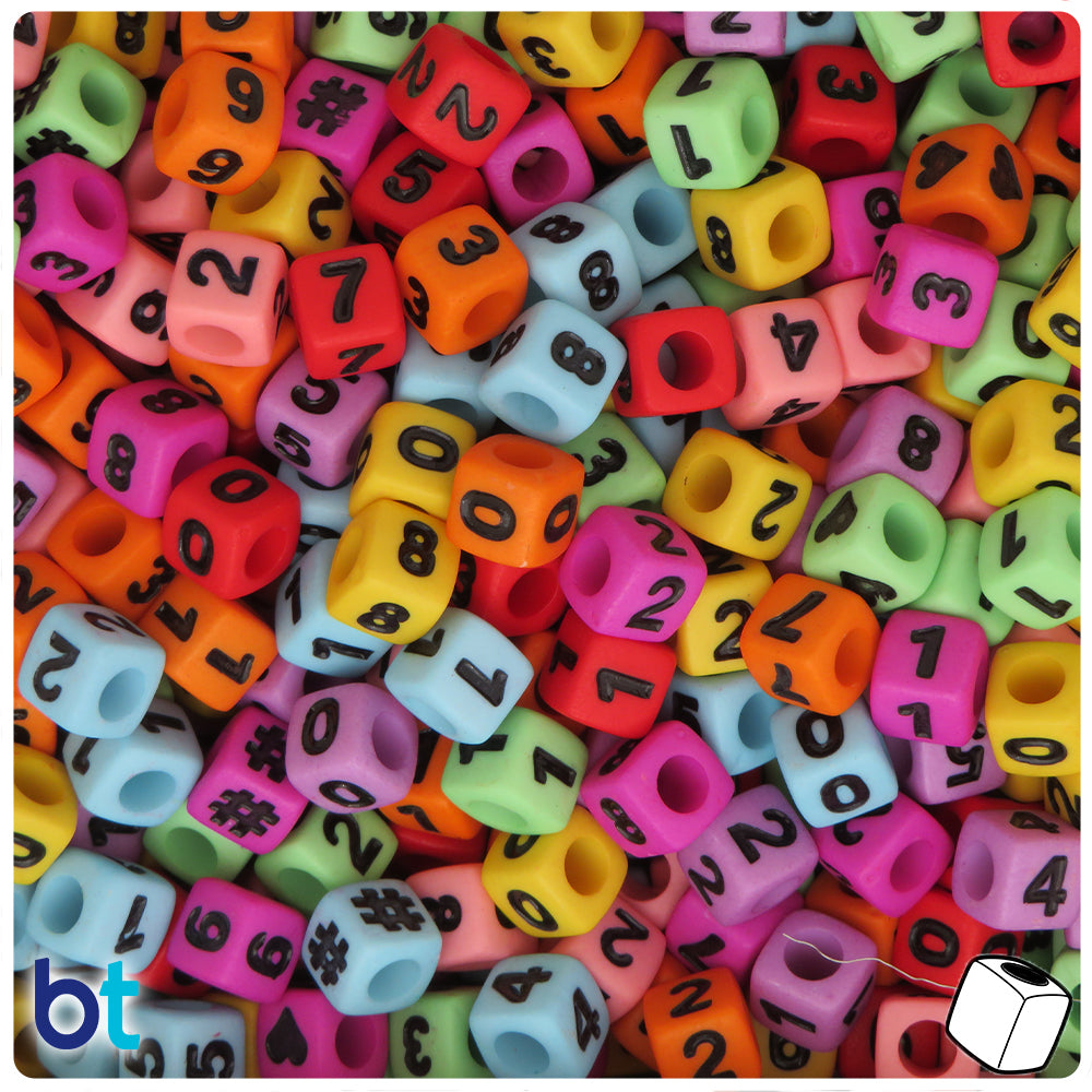 Mixed Opaque 7mm Cube Alpha Beads - Black Number Mix (200pcs)