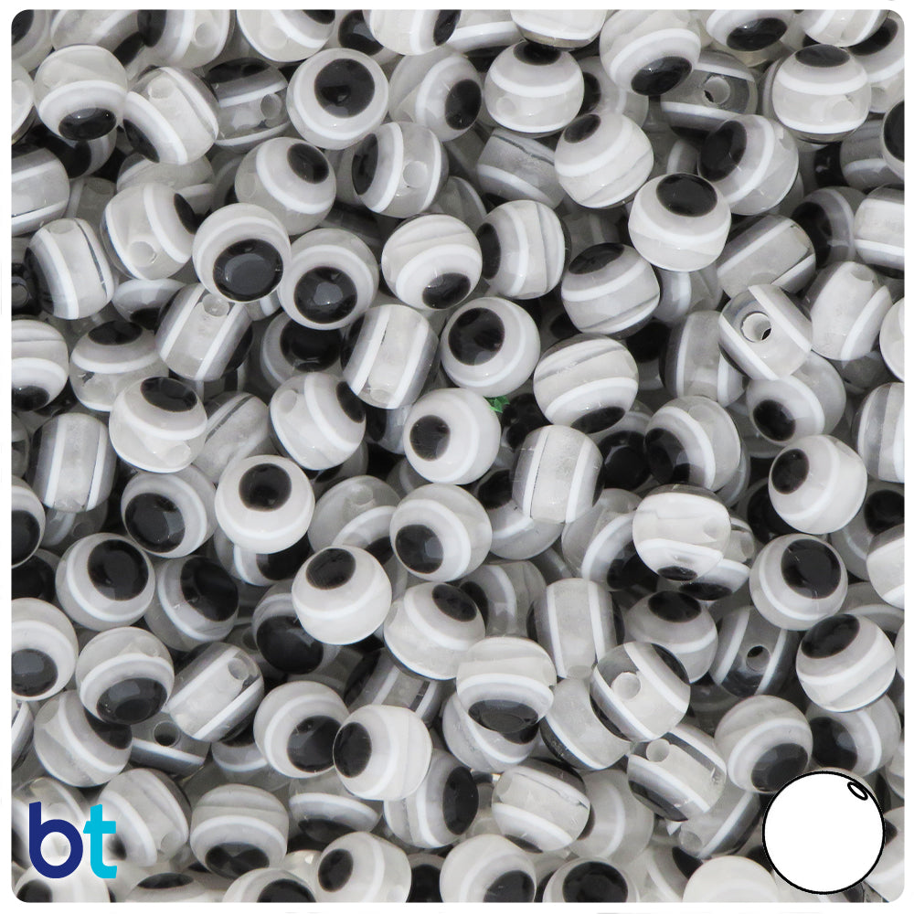 Clear Transparent 8mm Round Resin Beads - Evil Eye Design (120pcs)