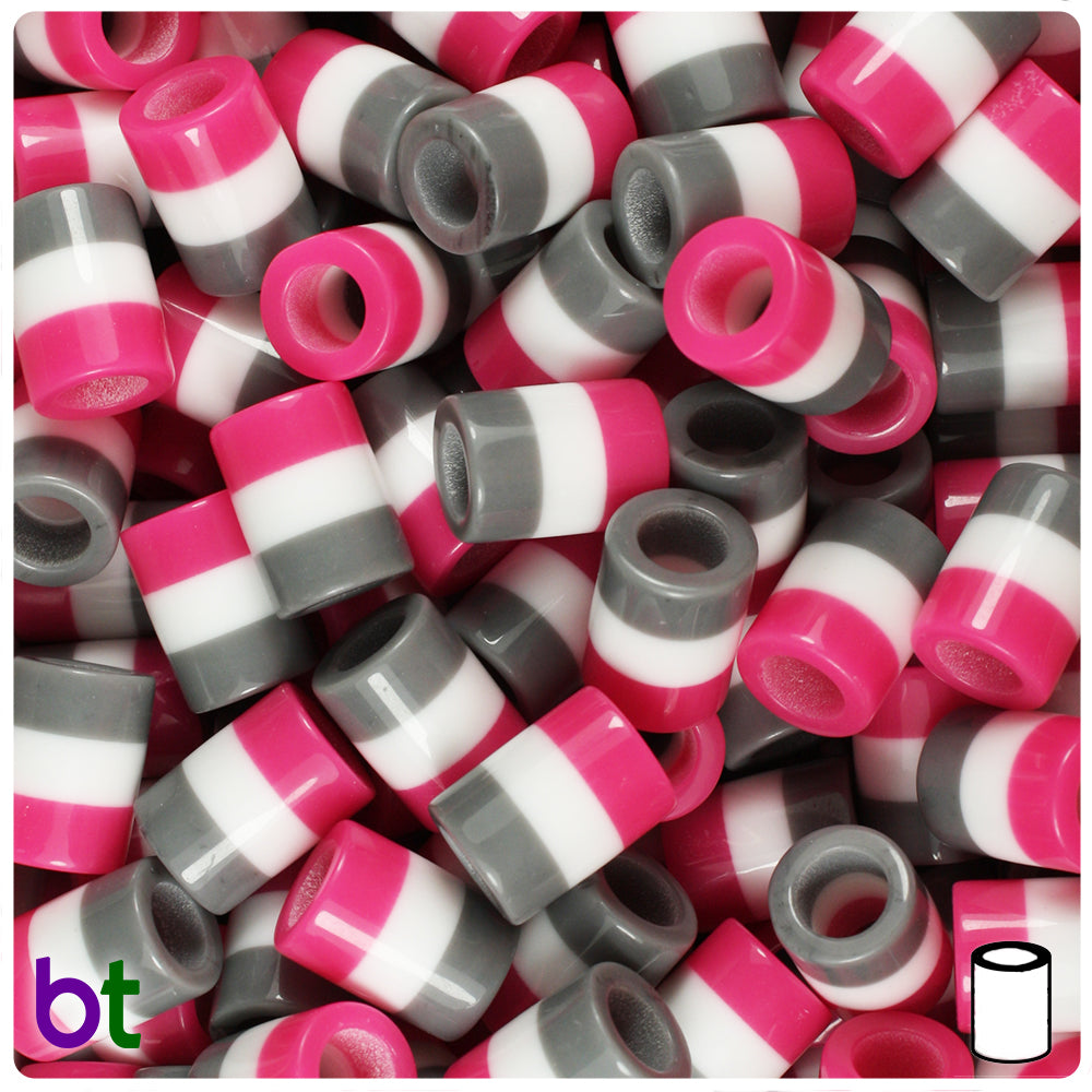 Light Pink Opaque 8mm Drum Resin Beads - White Stripes (100pcs)