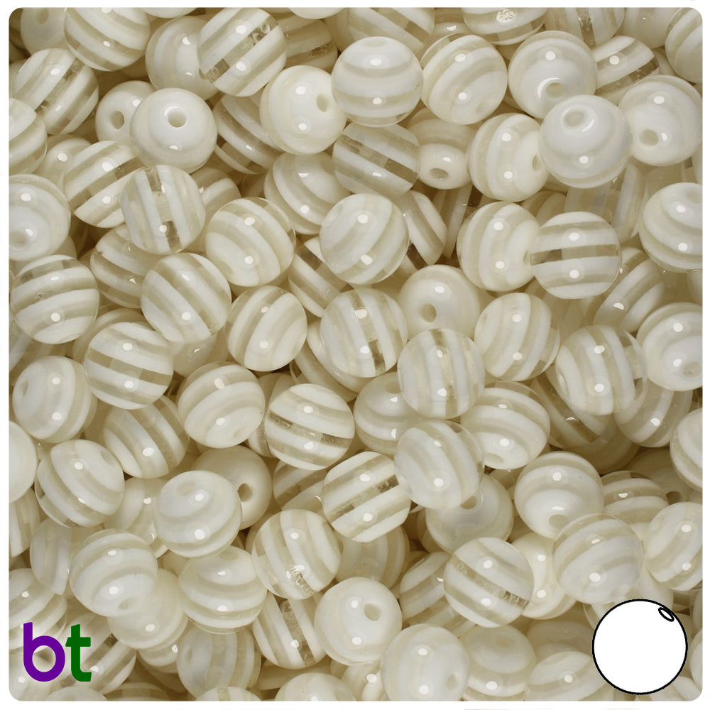 Clear Transparent 8mm Round Resin Beads - White Stripes (120pcs)