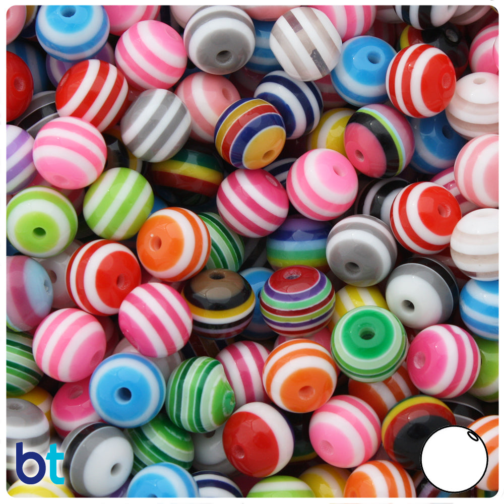 Opaque Mix 10mm Round Resin Beads - White Stripes (75pcs)