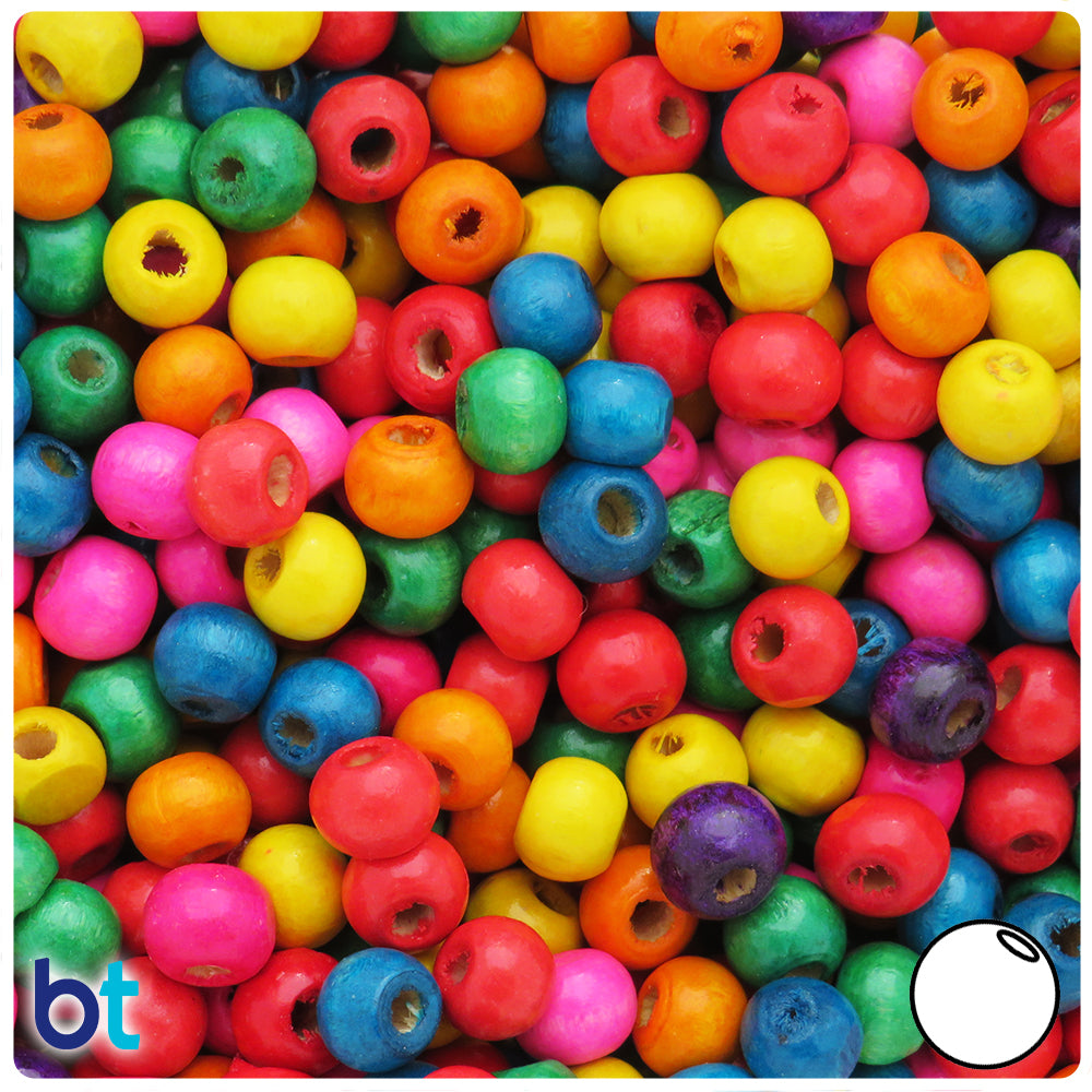 Mixed Colors 8mm Round Dyed Wood Beads (150pcs)