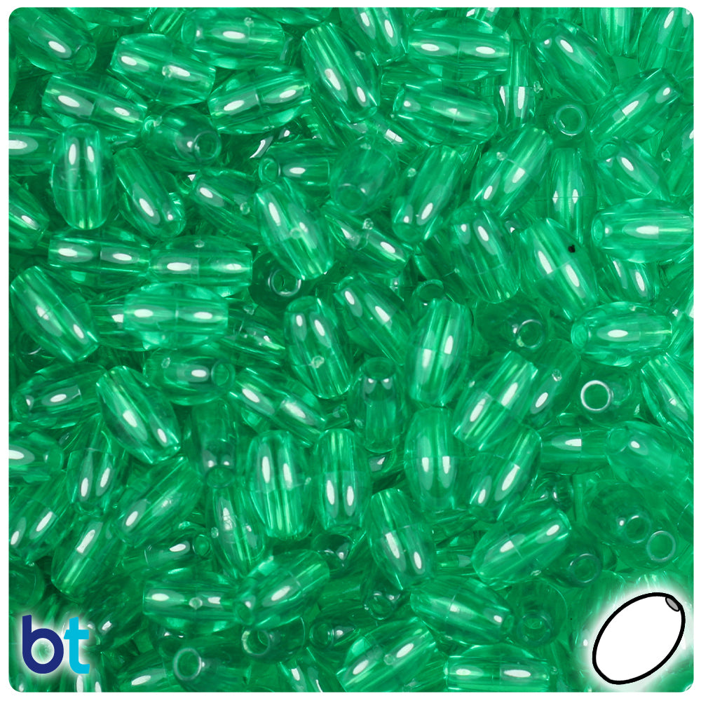 Emerald Transparent 9mm Oat Plastic Beads (500pcs)