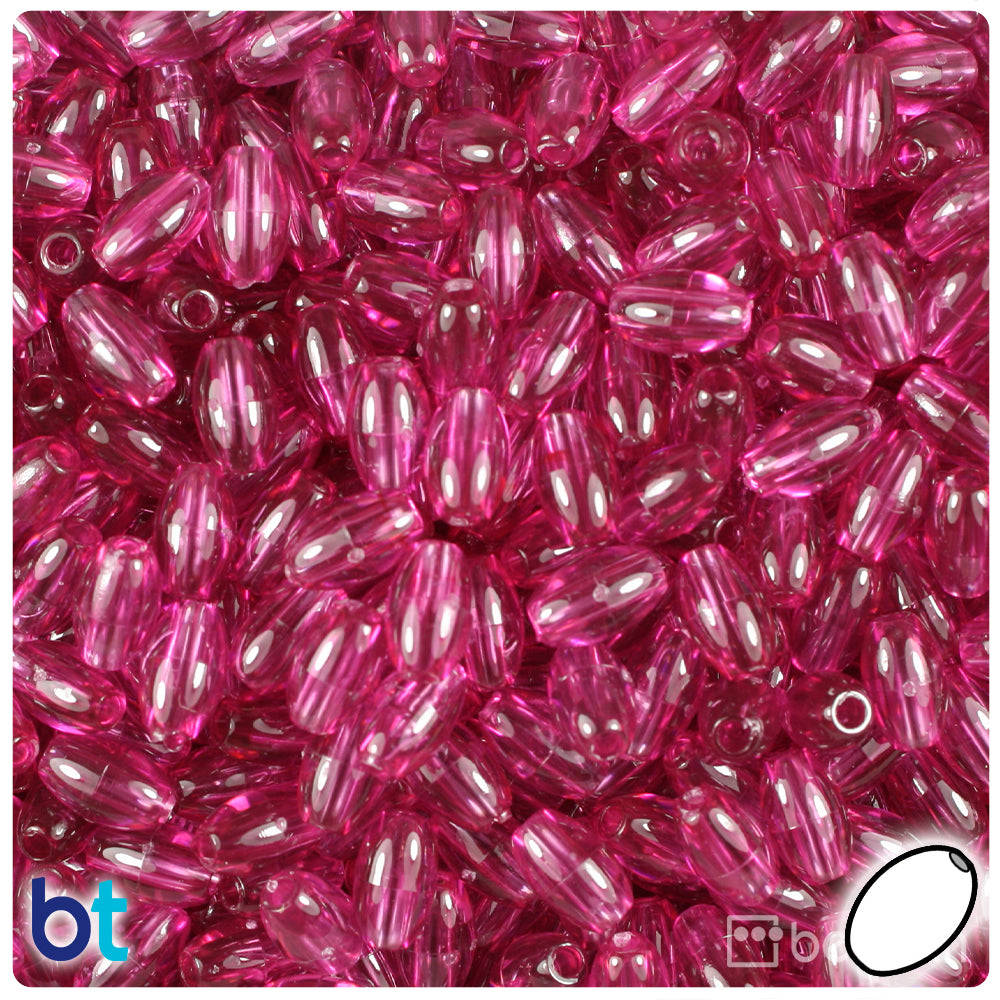 Fuchsia Transparent 9mm Oat Plastic Beads (500pcs)