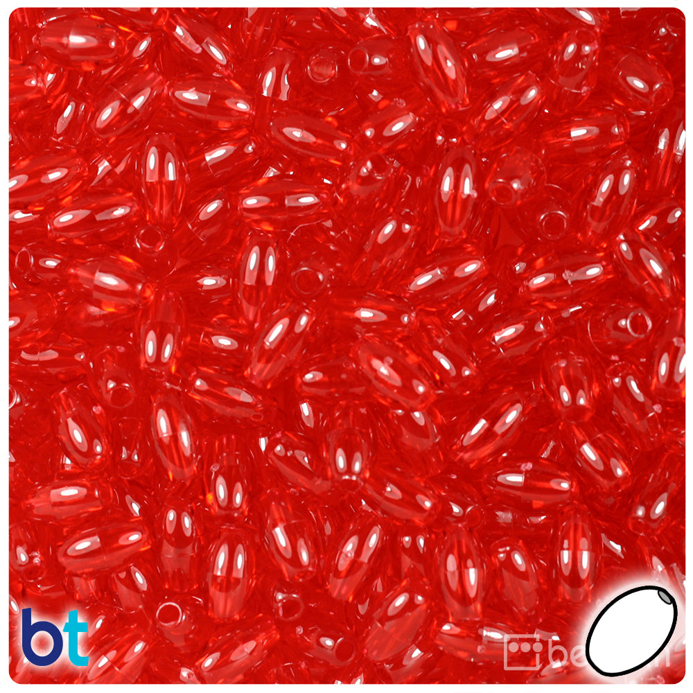 Ruby Transparent 9mm Oat Plastic Beads (500pcs)
