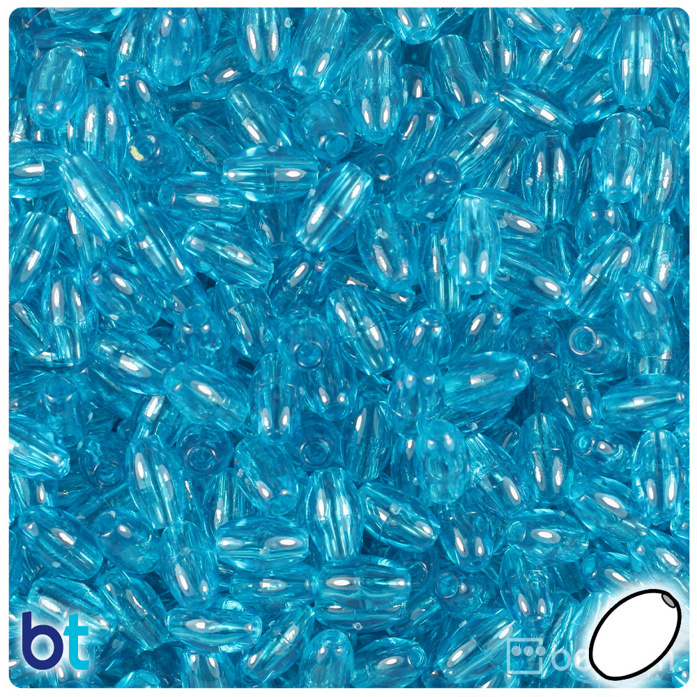 Turquoise Transparent 9mm Oat Plastic Beads (500pcs)