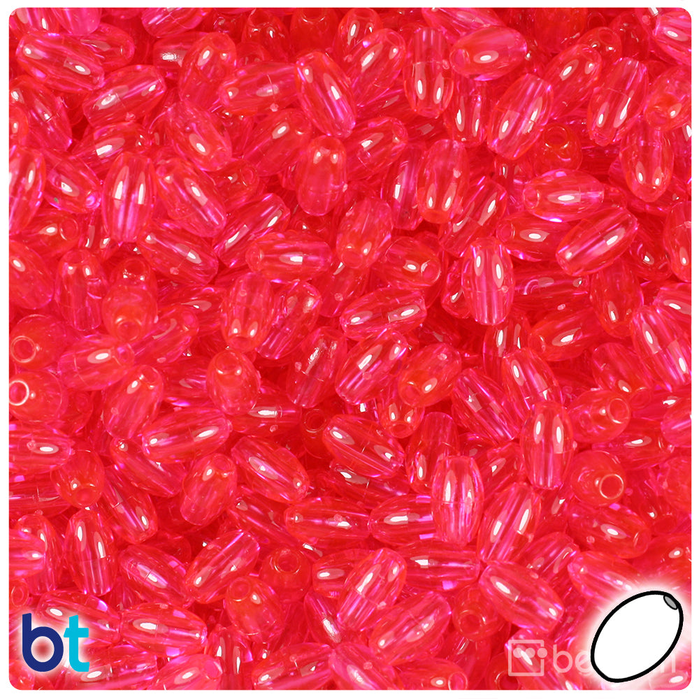 Hot Pink Transparent 9mm Oat Plastic Beads (500pcs)