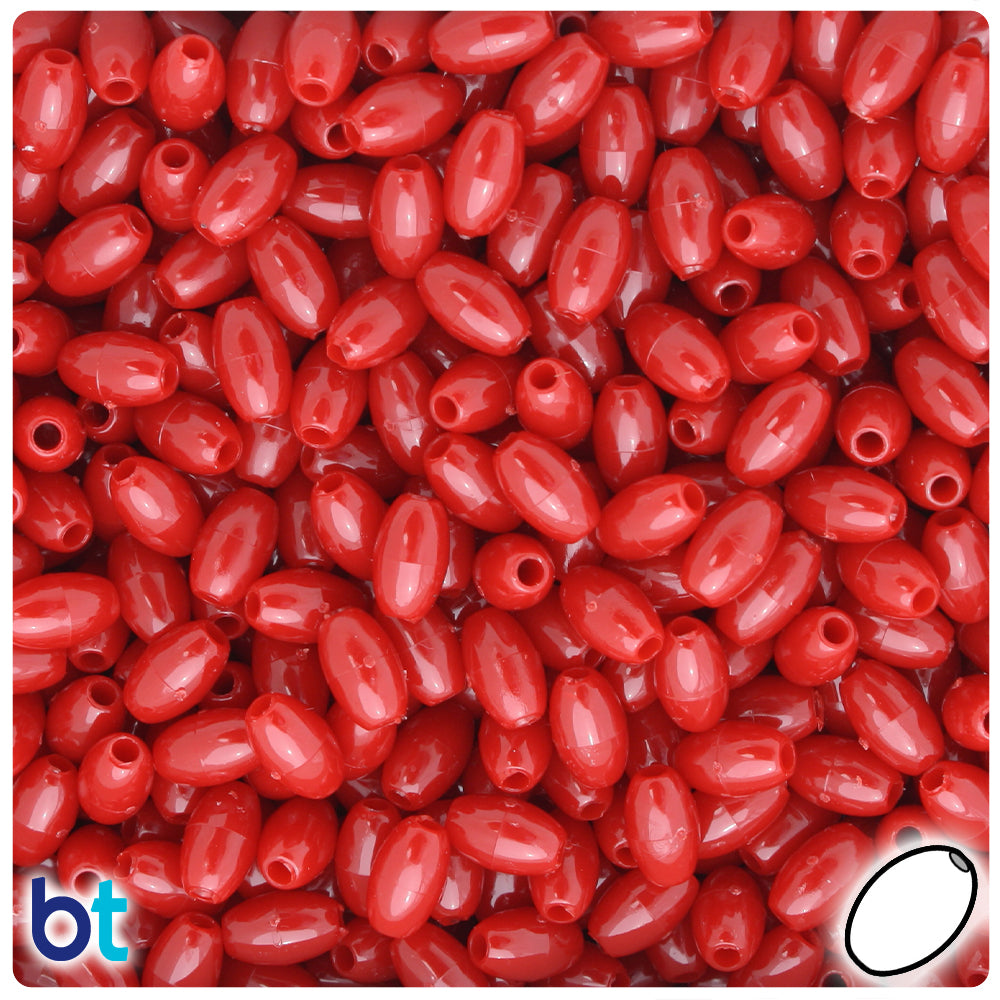 Red Opaque 9mm Oat Plastic Beads (500pcs)