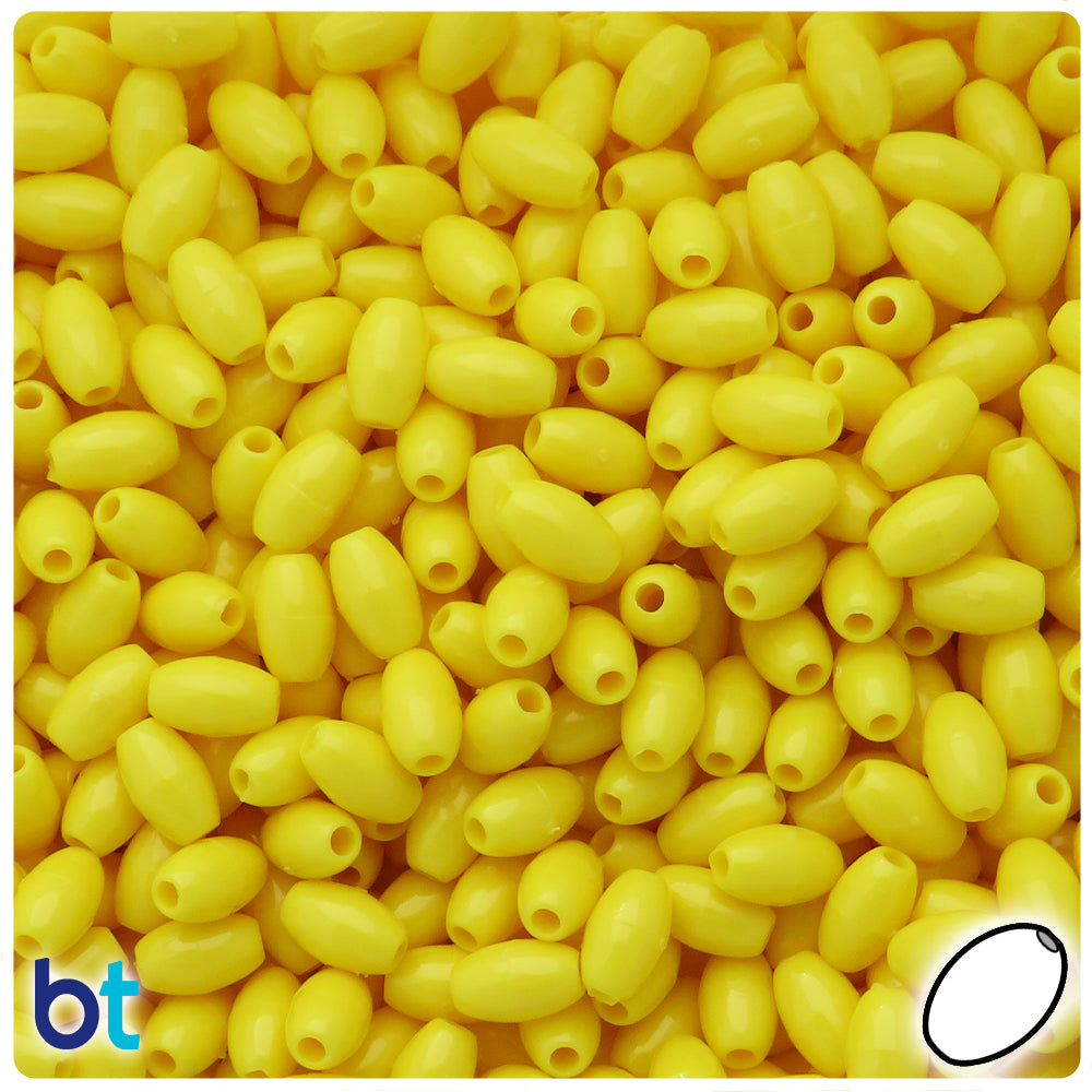 Yellow Opaque 9mm Oat Plastic Beads (500pcs)