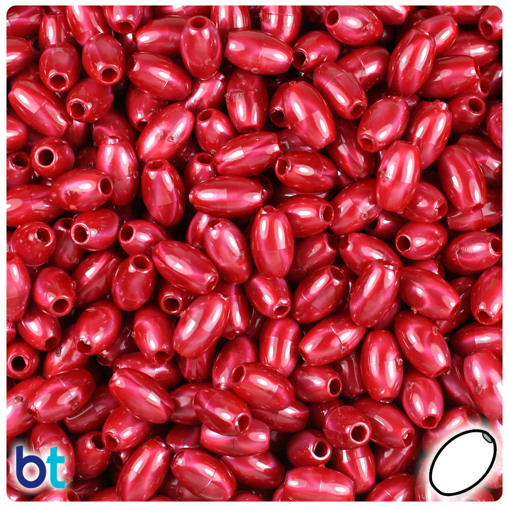 Red Pearl 9mm Oat Plastic Beads (500pcs)