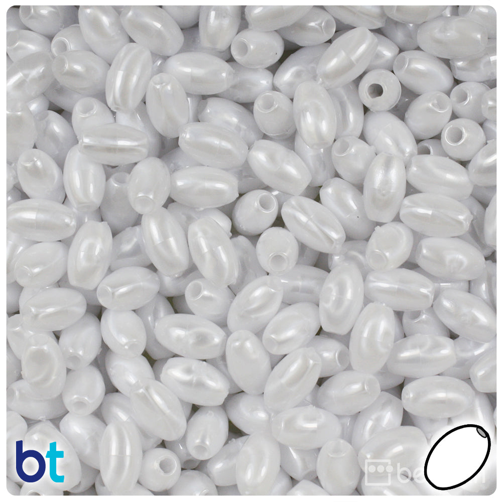 White Pearl 9mm Oat Plastic Beads (500pcs)
