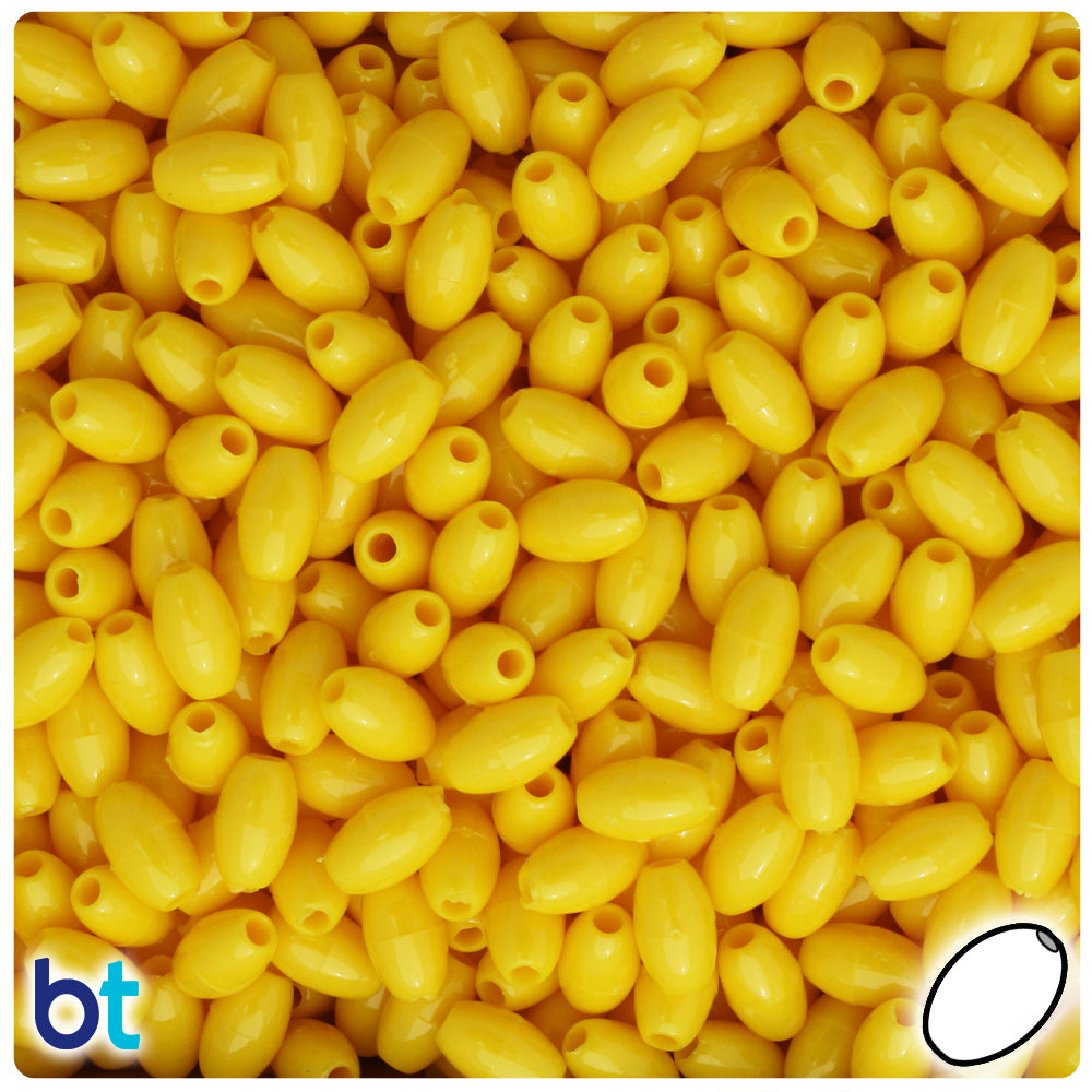 Bright Yellow Opaque 9mm Oat Plastic Beads (500pcs)