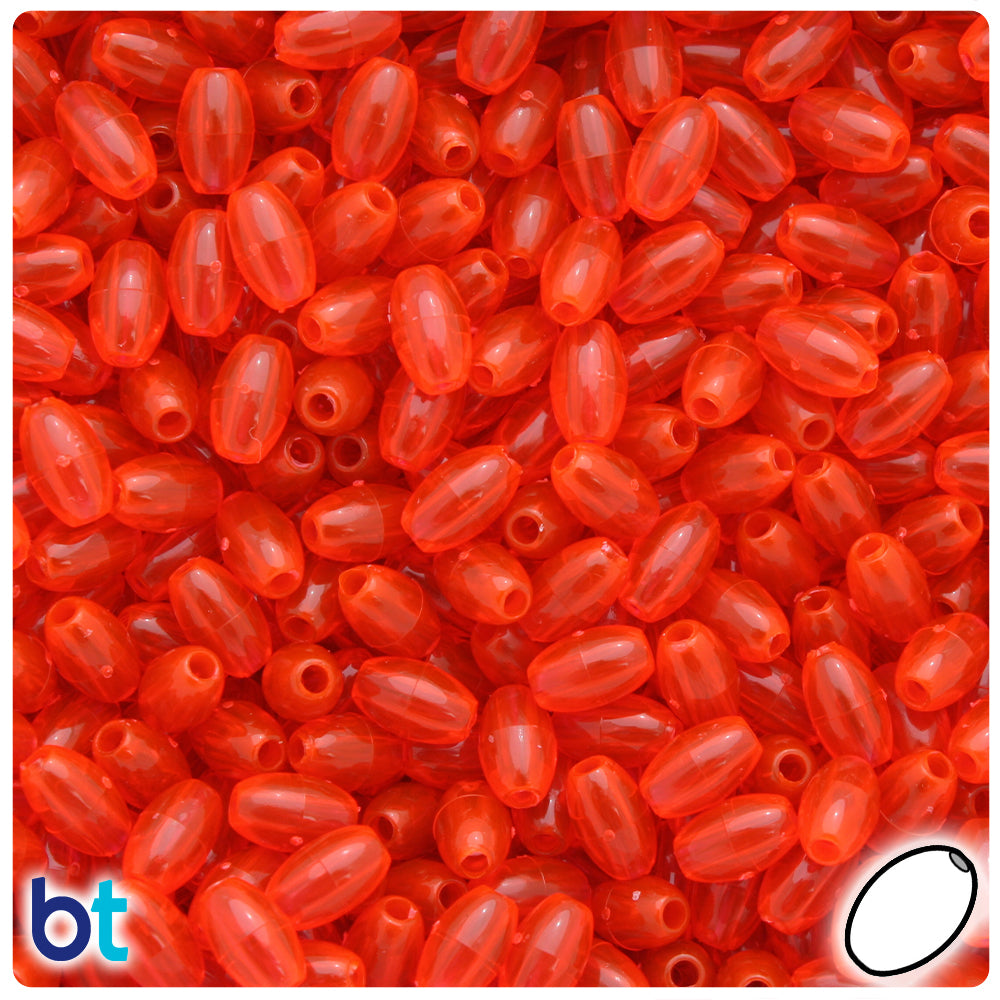 Fire Red Transparent 9mm Oat Plastic Beads (500pcs)