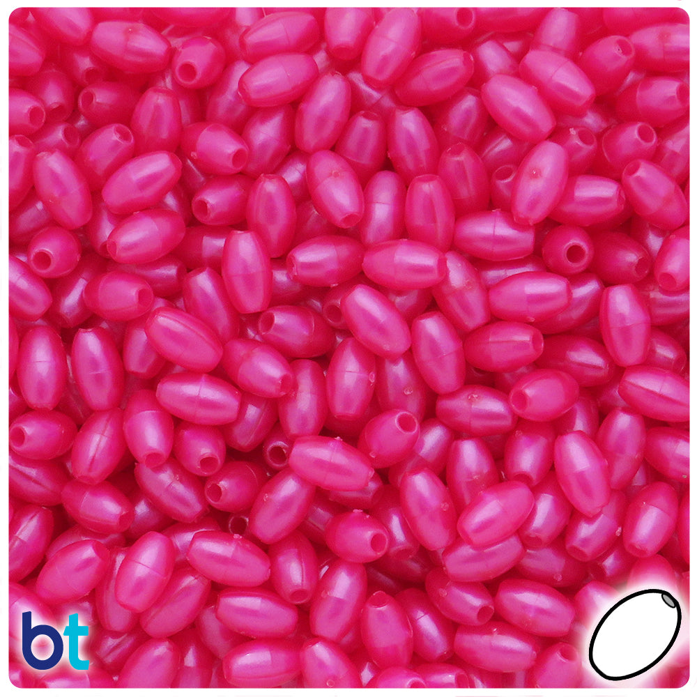 Hot Pink Pearl 9mm Oat Plastic Beads (500pcs)