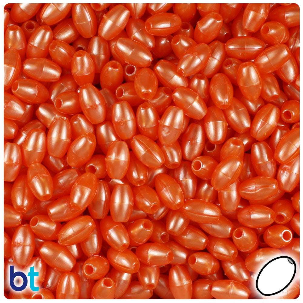 Orange Pearl 9mm Oat Plastic Beads (500pcs)
