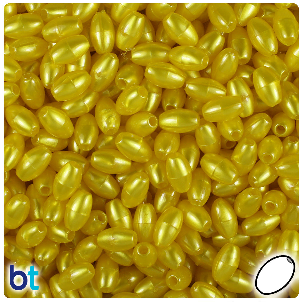 Yellow Pearl 9mm Oat Plastic Beads (500pcs)