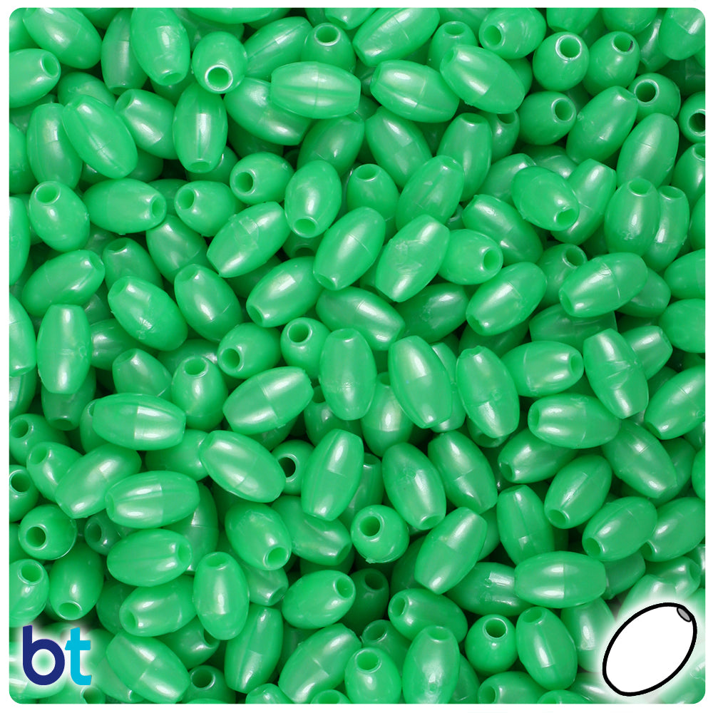 Bright Green Pearl 9mm Oat Plastic Beads (500pcs)