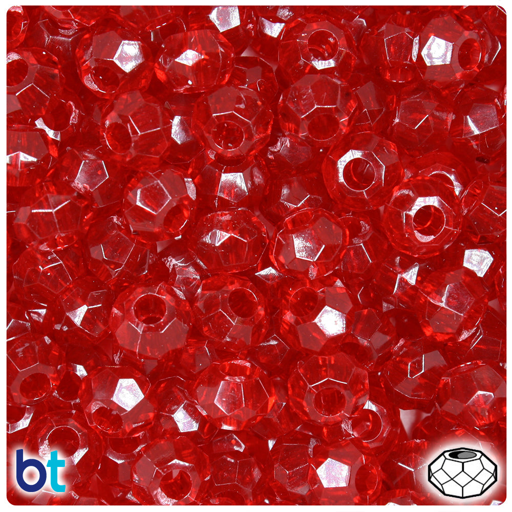Dark Ruby Transparent 10mm Squatty Bicone Plastic Beads (30pcs)