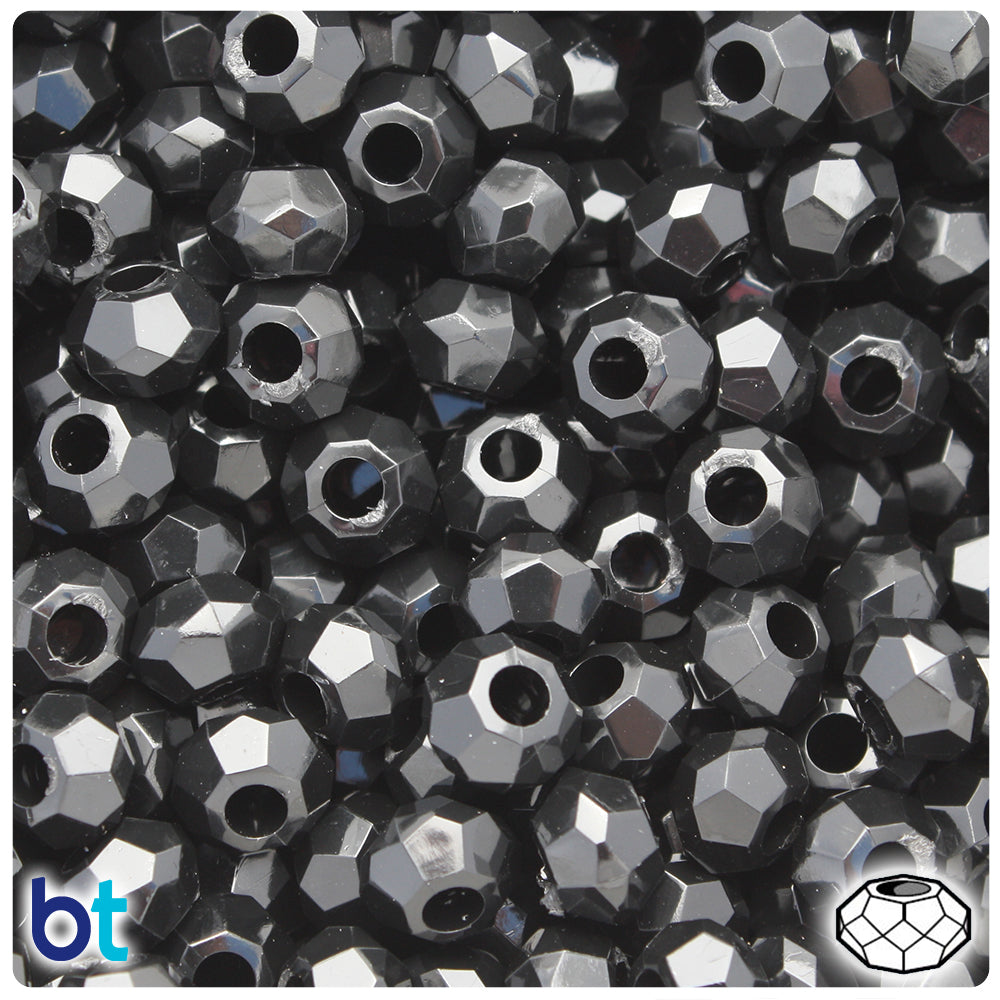 Black Opaque 10mm Squatty Bicone Plastic Beads (30pcs)