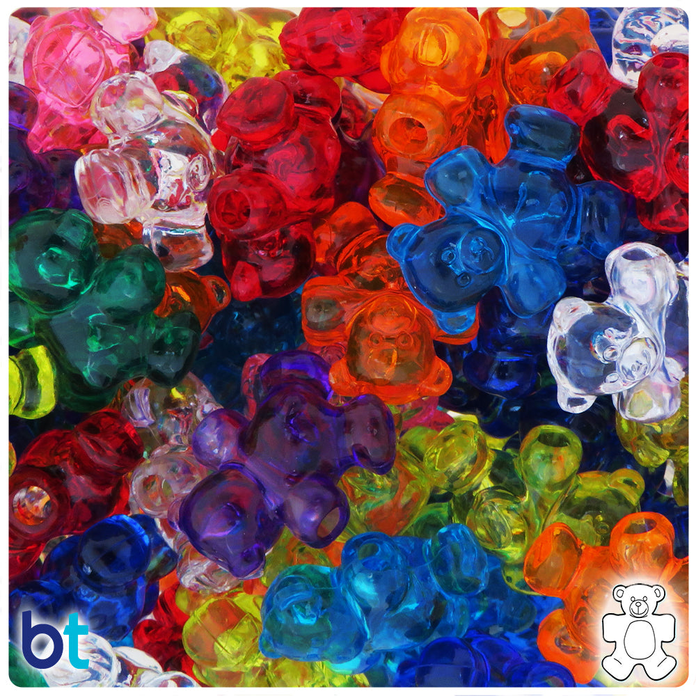 Transparent Mix 25mm Teddy Bear Pony Beads (24pcs)