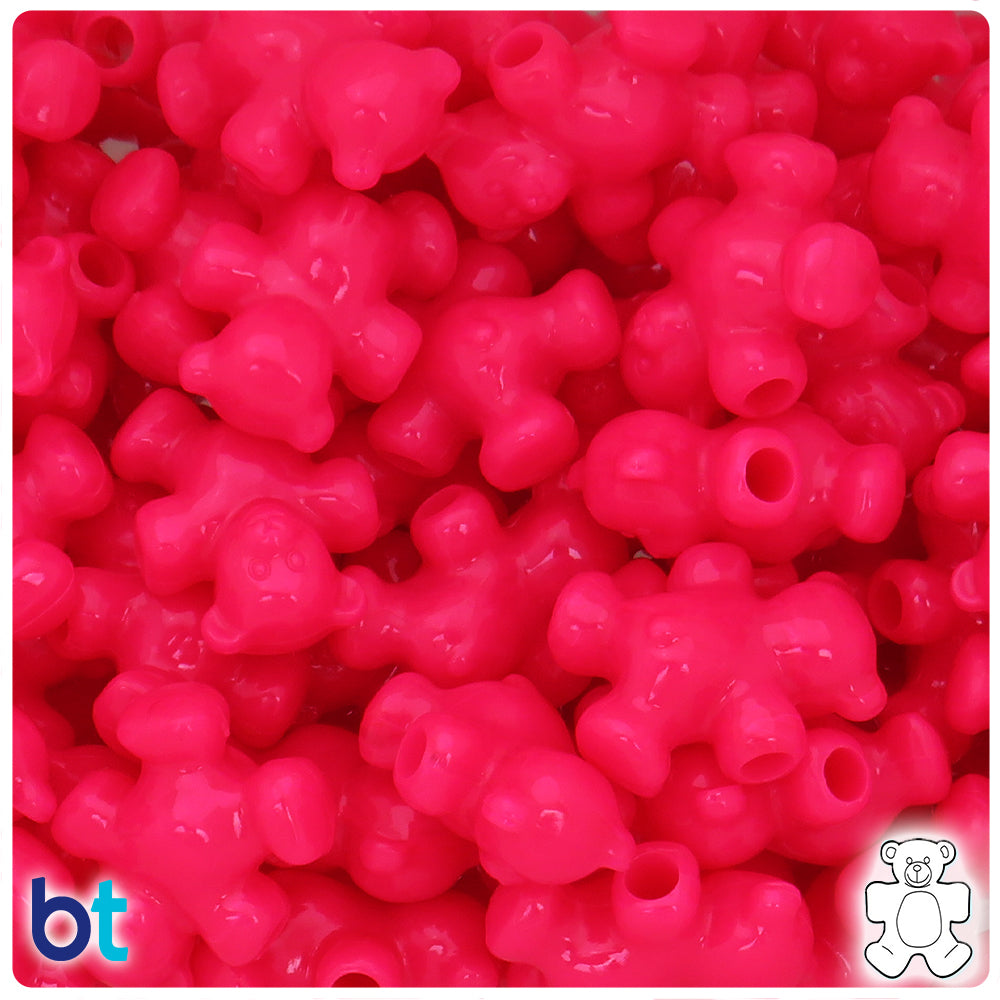 Magenta Neon Bright 25mm Teddy Bear Pony Beads (8pcs)