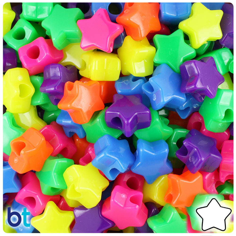 Wholesale Case 13mm Star Pony Beads - Neon Bright