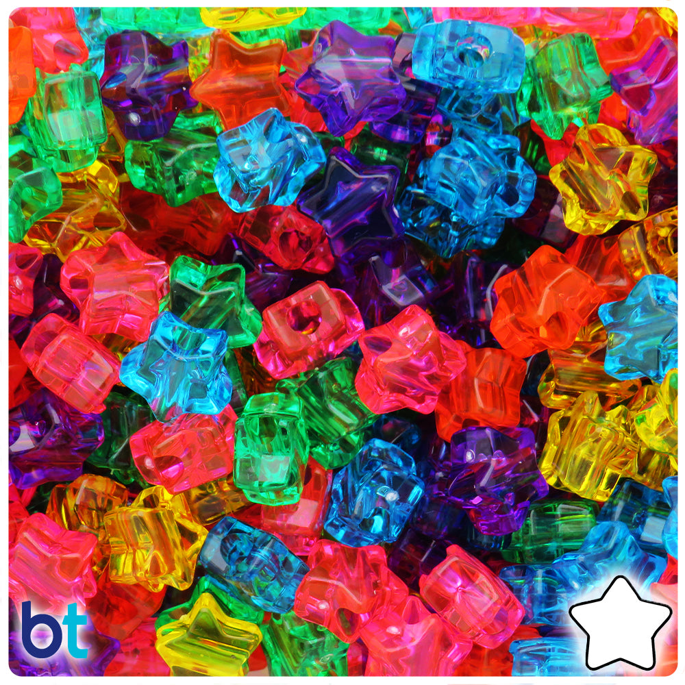 Jelly Transparent Mix 13mm Star Pony Beads (50pcs)