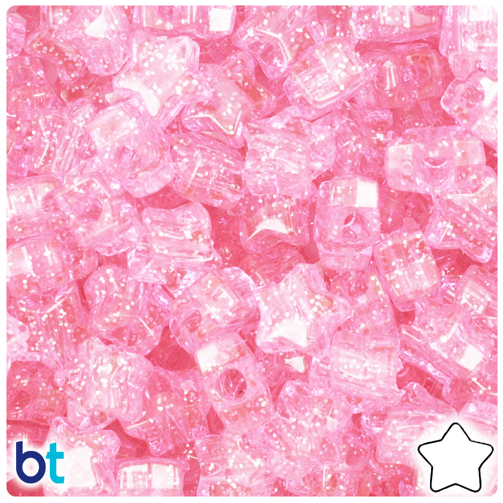 Light Pink Sparkle 13mm Star Pony Beads (250pcs)