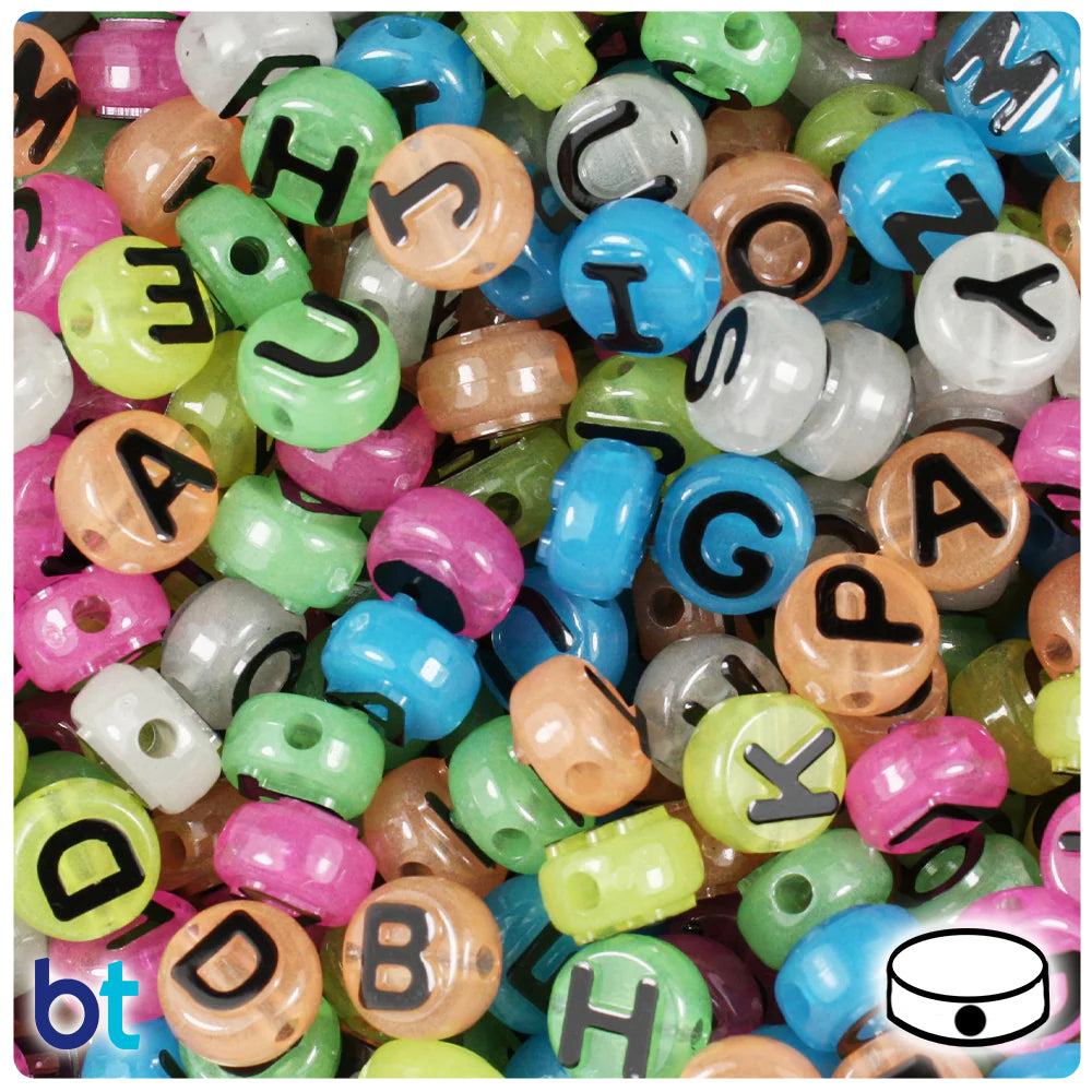 Glow Mix 10mm Coin Alpha Beads - Black Letter Mix (144pcs)