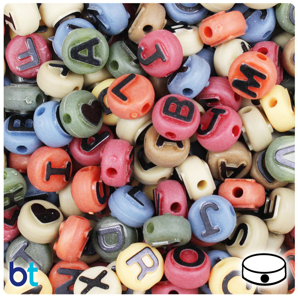 Americana Matte 10mm Coin Alpha Beads - Black Letter Mix(144pcs)