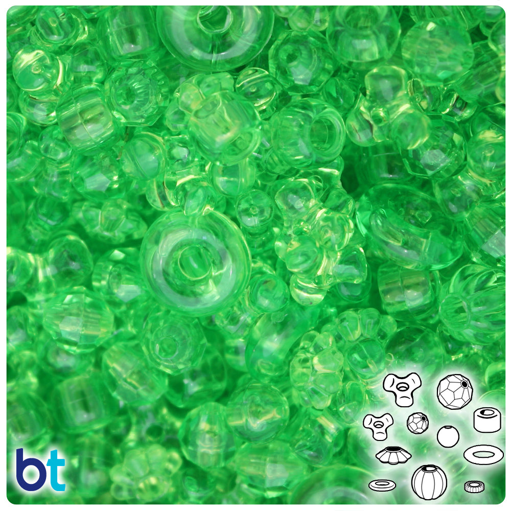 Lime Transparent Plastic Craft Beads Mix (113g)