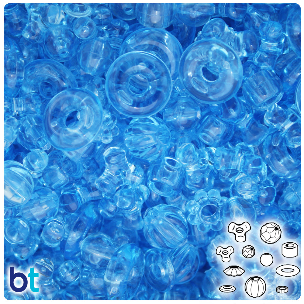 Light Sapphire Transparent Plastic Craft Beads Mix (113g)