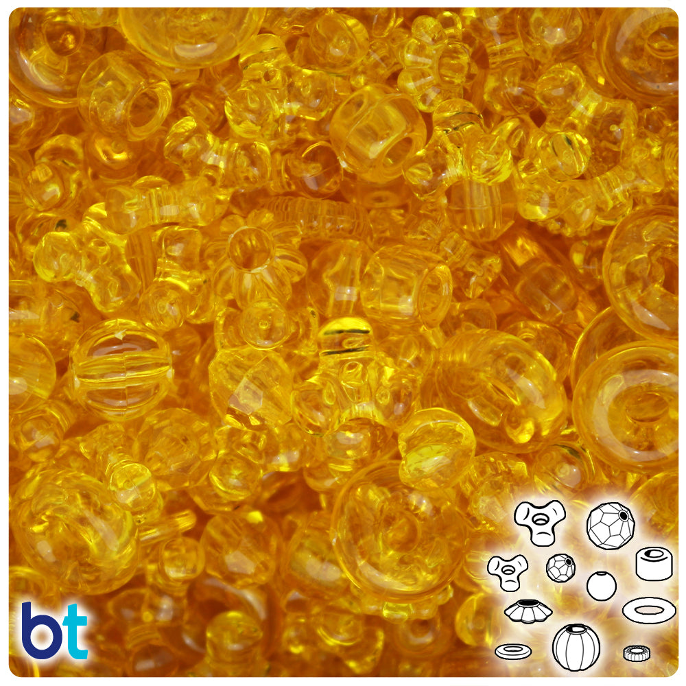 Dark Yellow Transparent Plastic Craft Beads Mix (113g)