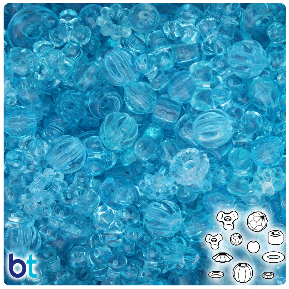 Light Turquoise Transparent Plastic Craft Beads Mix (113g)