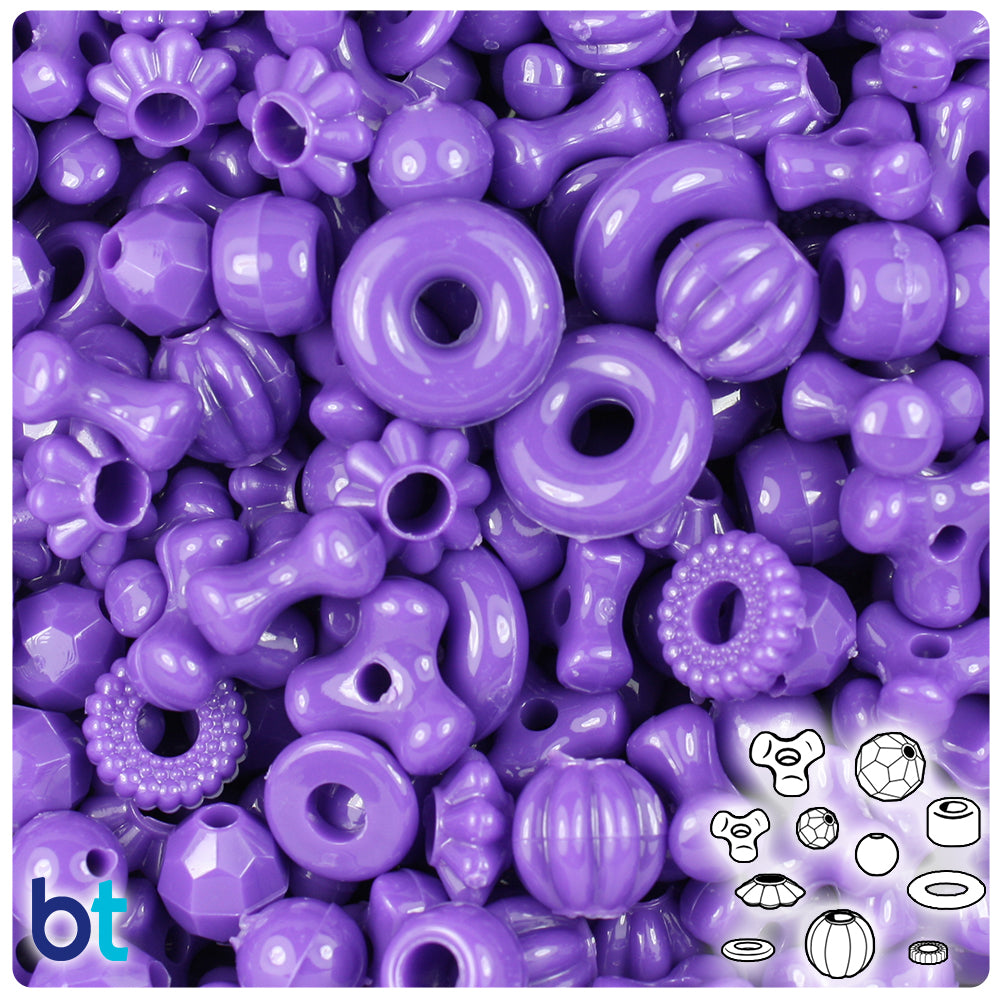 Dark Lilac Opaque Plastic Craft Beads Mix (113g)