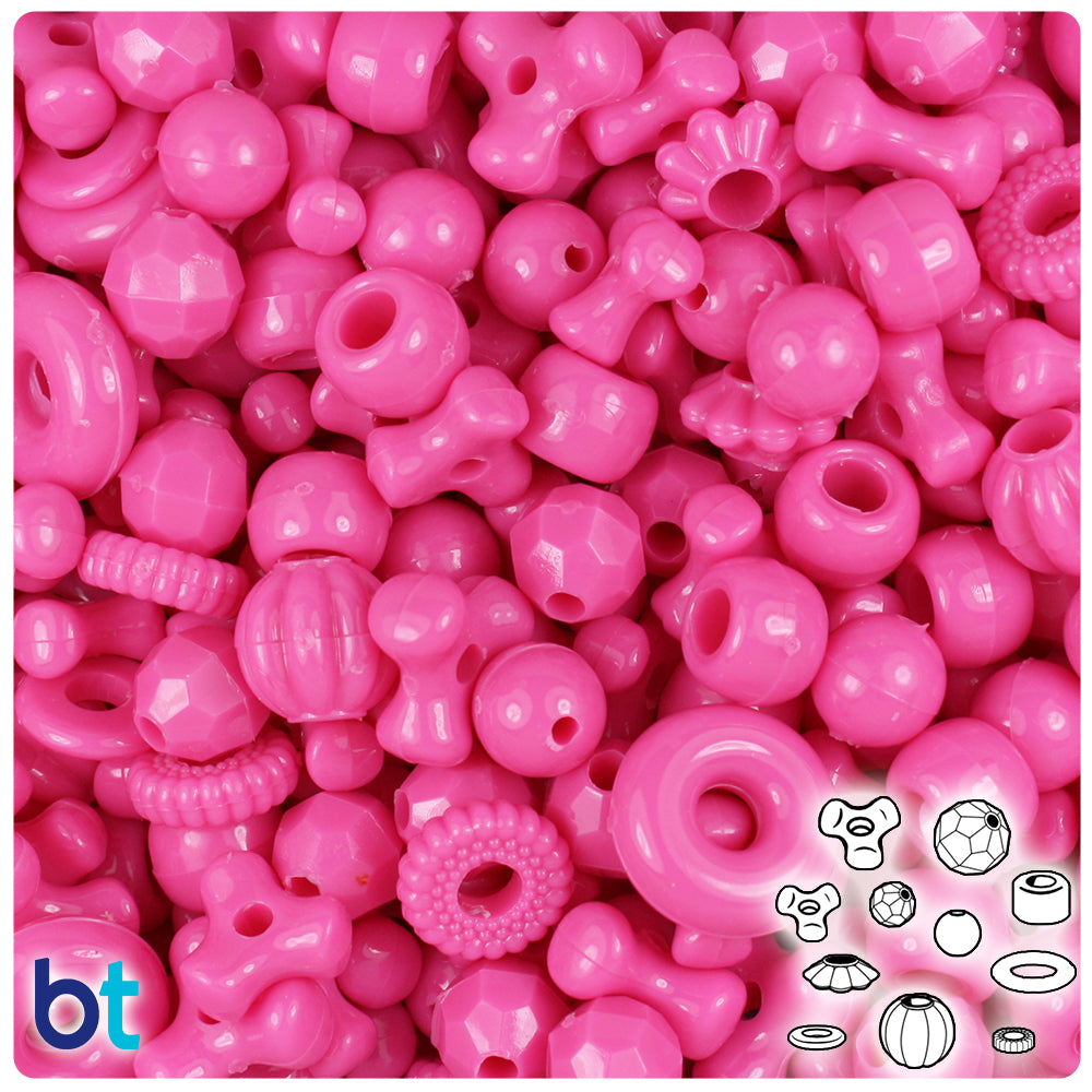 Dark Pink Opaque Plastic Craft Beads Mix (113g)