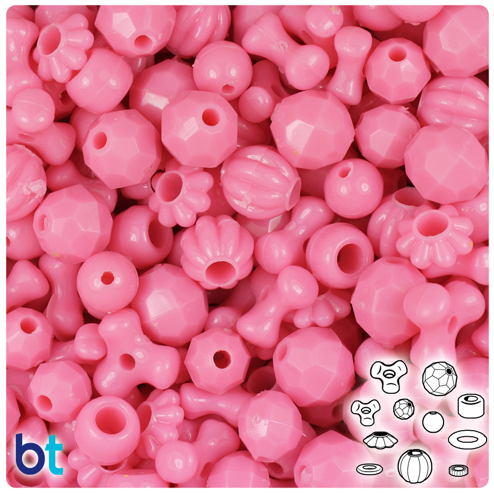 Baby Pink Opaque Plastic Craft Beads Mix (113g)