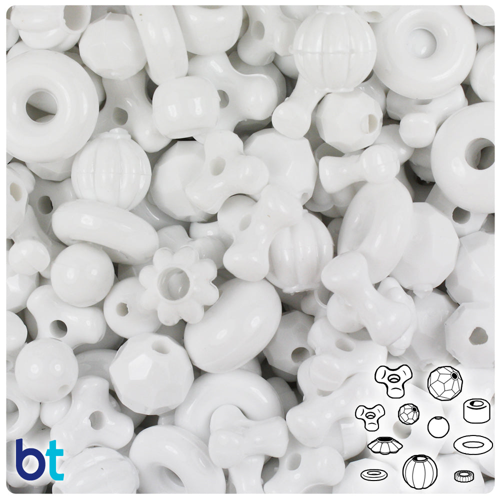 White Opaque Plastic Craft Beads Mix (113g)