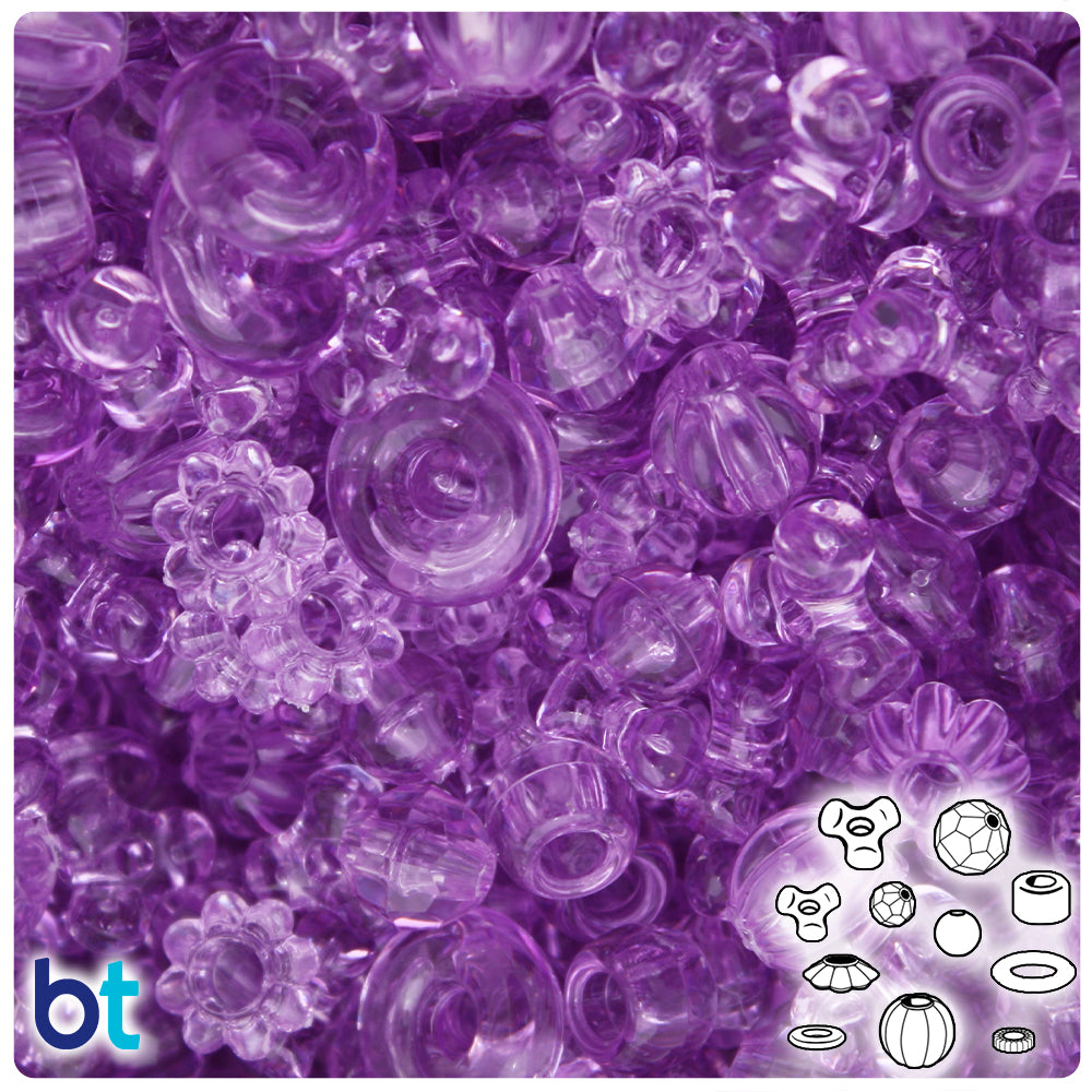 Light Amethyst Transparent Plastic Craft Beads Mix (113g)