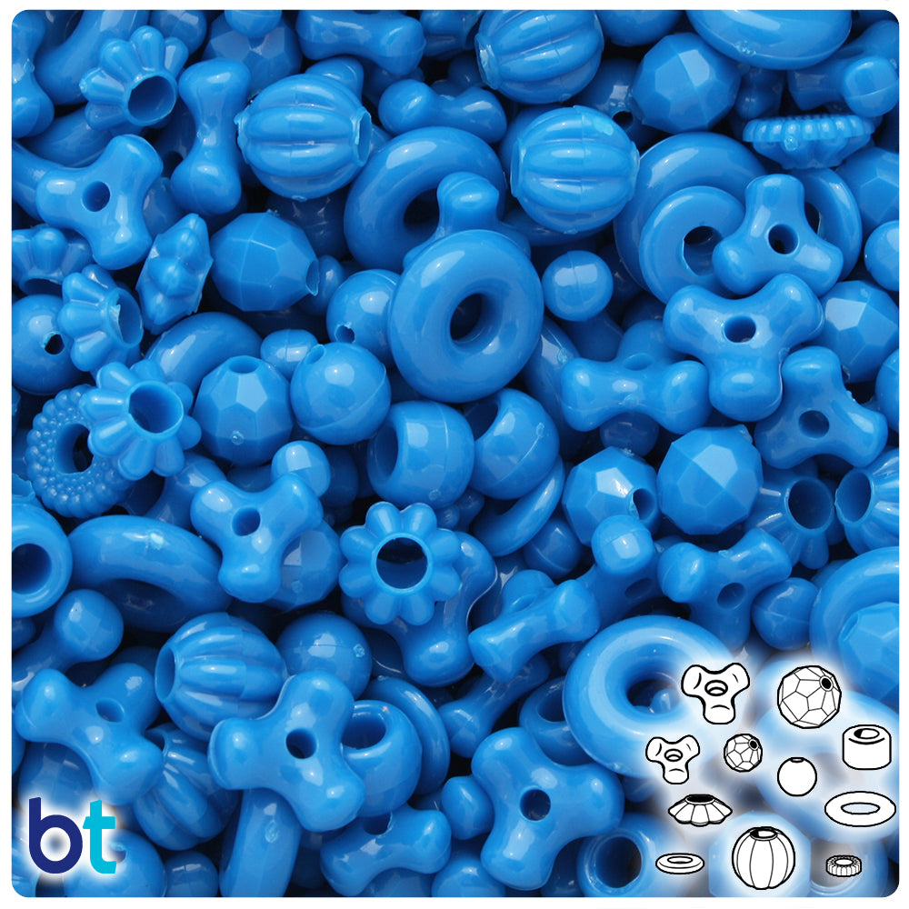 True Blue Neon Bright Plastic Craft Beads Mix (113g)