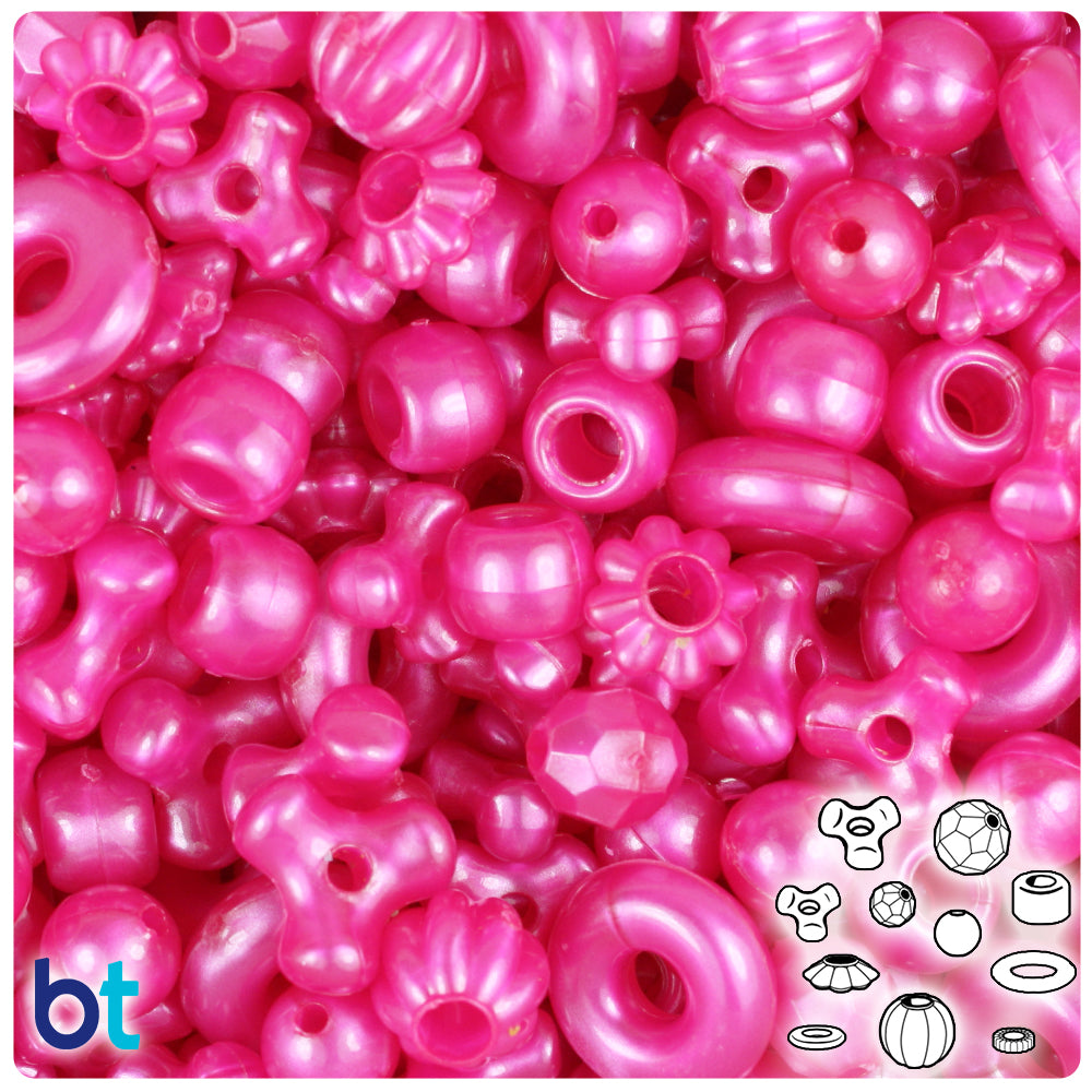 Hot Pink Pearl Plastic Craft Beads Mix (113g)