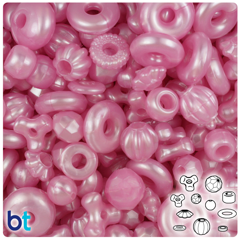 Light Pink Pearl Plastic Craft Beads Mix (113g)