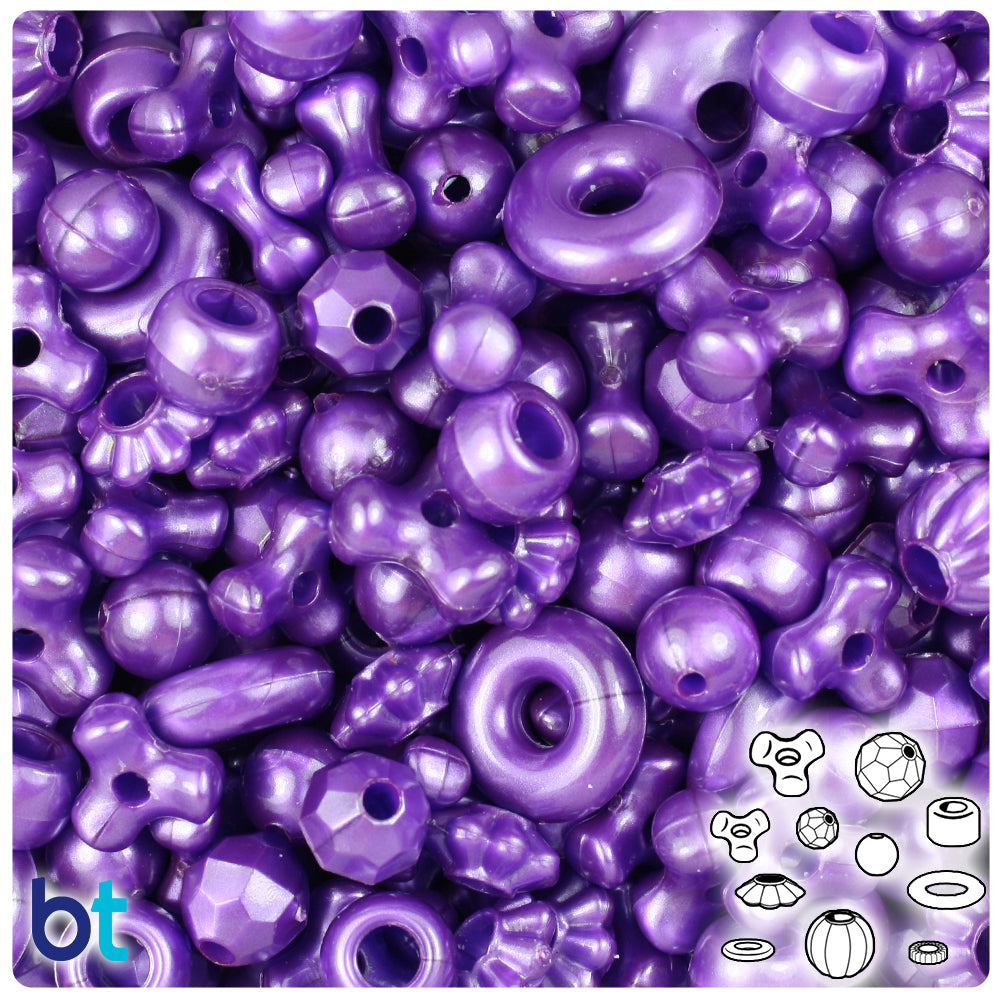 Dark Purple Pearl Plastic Craft Beads Mix (113g)
