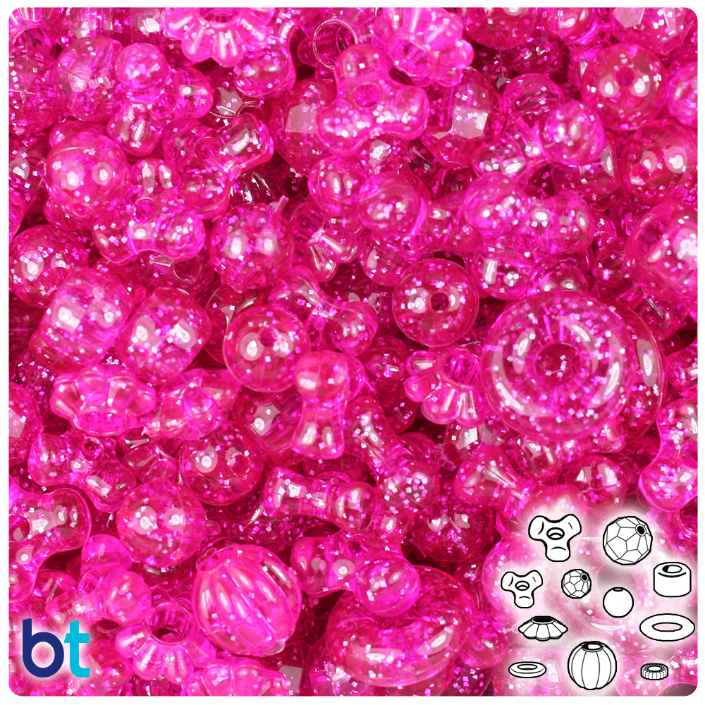 Hot Pink Sparkle Plastic Craft Beads Mix (113g)