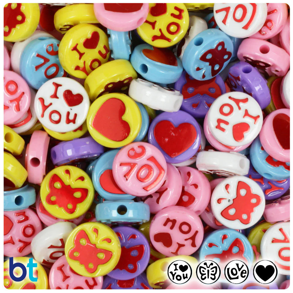 Friendship 13mm Picture Beads - Opaque Mix with Metallic Red (30pcs)