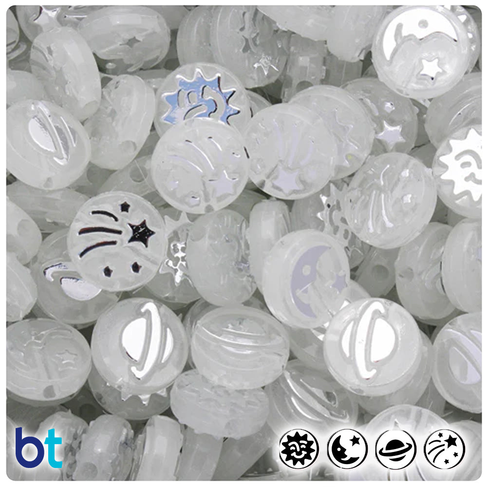 Celestial 13mm Picture Beads - Night Glow-in-the-Dark with Silver (30pcs)