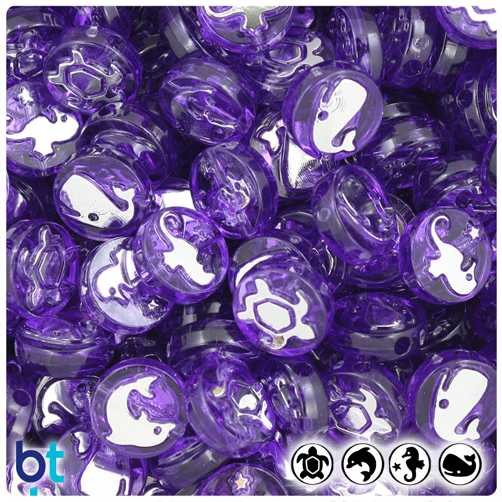 Sea Life 13mm Picture Beads - Amethyst Transparent with Silver (30pcs)
